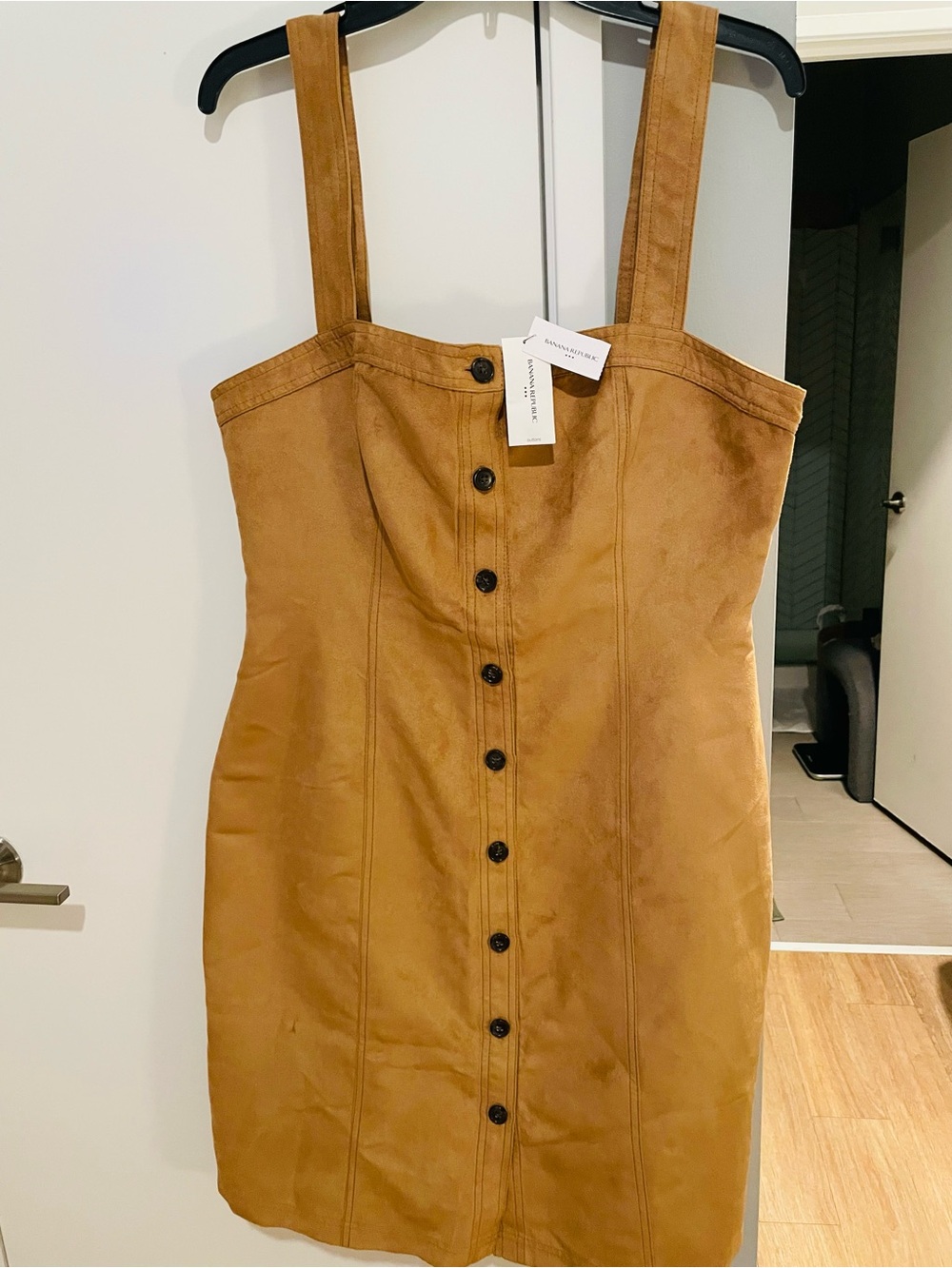 Banana Republic Camel Faux-Suede Button-Front Mini Dress